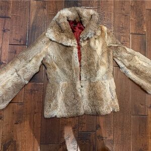 Tan Vintage Fur Jacket with Red Lining